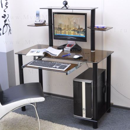 Компьютерный стол на заказ Эдель-KС03k бронза / бронза ноги, с полкой для клавиатуры (ширина от 80 см до 110 см)