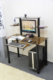 Компьютерный стол на заказ Эдель-KС03k бронза / бронза ноги, с полкой для клавиатуры (ширина от 80 см до 110 см)