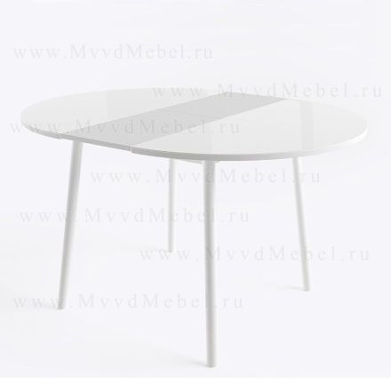Стол раздвижной RAUND-круглый белое стекло, белый каркас