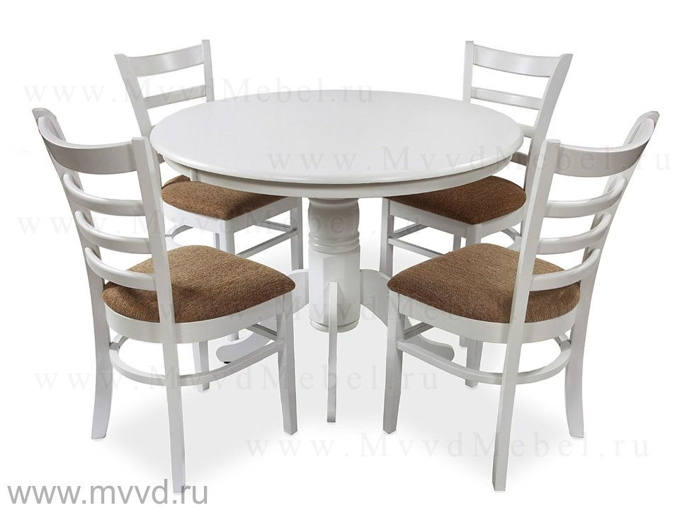 Обеденная группа из Малайзии деревянная - стол ES2191 и 4-ре стула ES2000 белые распродажа