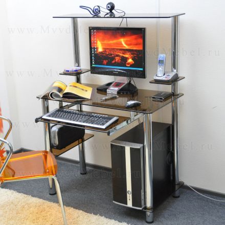 Компьютерный стол на заказ Эдель-KС05k бронза / хром ноги, с полкой для клавиатуры (ширина от 65 см до 110 см)