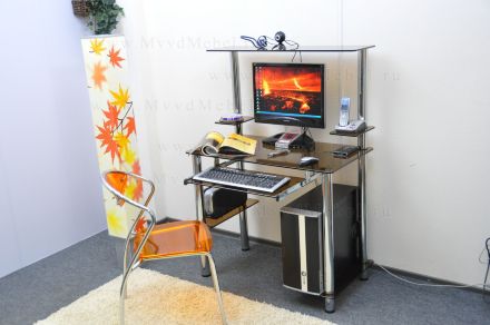 Компьютерный стол на заказ Эдель-KС05k бронза / хром ноги, с полкой для клавиатуры (ширина от 65 см до 110 см)