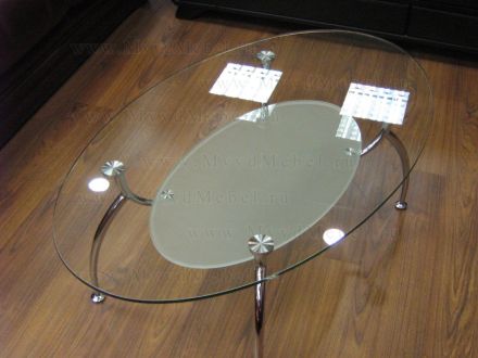 Журнальный столик А1132 хром опоры, овальный стеклянный