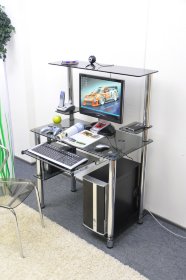 Компьютерный стол на заказ Эдель-KС05k серый / хром ноги, с полкой для клавиатуры (ширина от 65 см до 110 см)