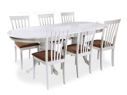 Обеденная группа из Малайзии - стол ES2000 и 6-ть стульев ES2003 белые распродажа