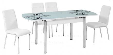 Стеклянный обеденный стол-трансформер с фотопечатью В-М13 белый