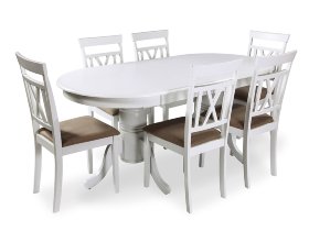 Обеденная группа из Малайзии - стол ES2000 и 6-ть стульев ES2003-5 белые КИМ